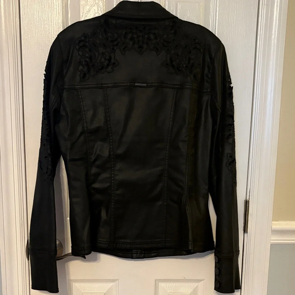 WHBM Black Embroidered Womens coated denim Jacket - Picture 11 of 12
